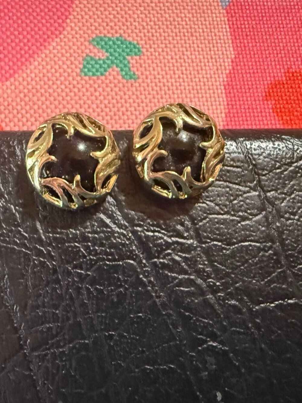 Black Gold Scroll Statement Stud Earrings